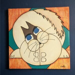 16x16 OOAK Whimsical Fat Cat Original Acrylic Cheloloo Painting on Canvas "Tita"